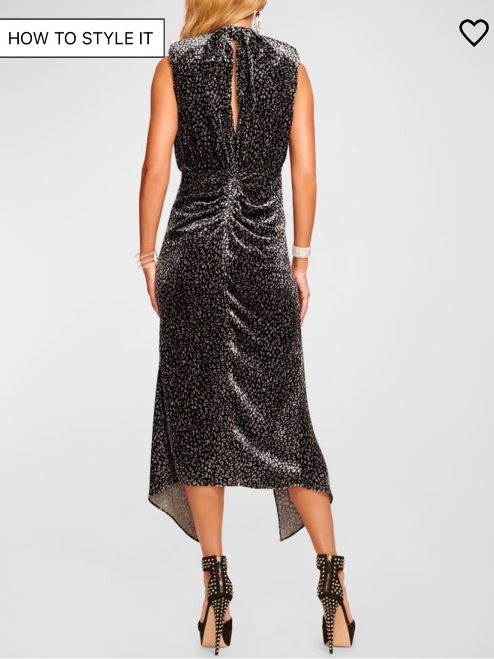 Ramy Brook Black and Silver Leopard Ruched Midi Dress - Picture 3 of 5